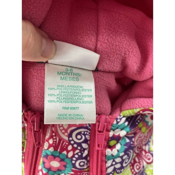 Baby Snowsuit 3-6 months Pink Floral Geometric Bunting w Feet, Warm  EUC - Picture 4 of 8